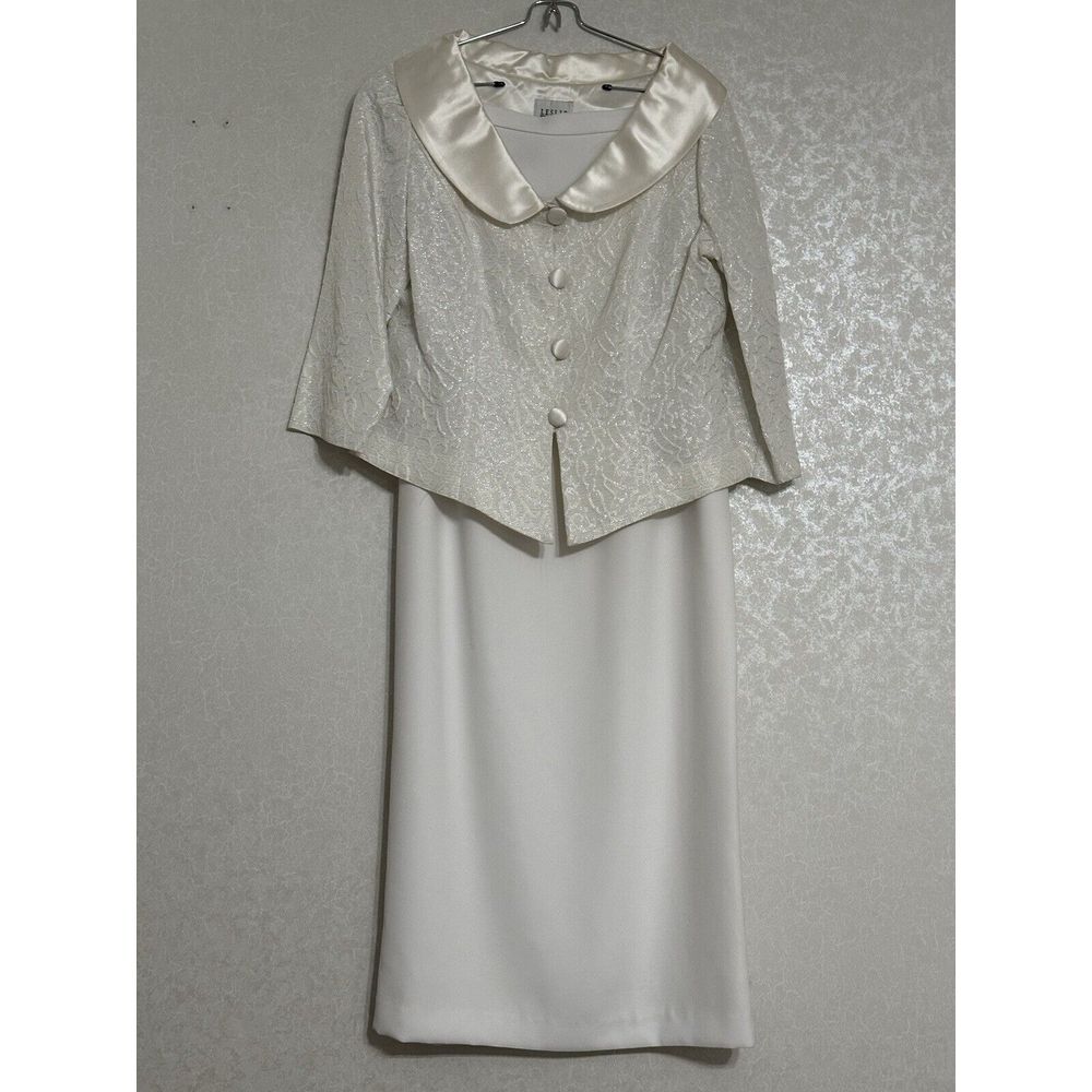 Leslie Fay‎ Evenings Metallic Jacket and Maxi Skirt Set Ivory White Vintage 12